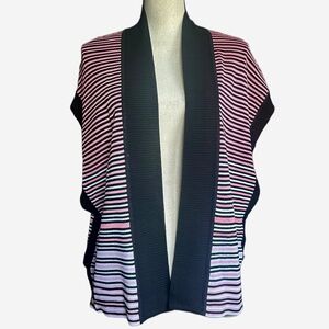 NWT Ming Wang Pink and Black Striped Side Buttoned Sweater Cardigan‎ Vest Sz M